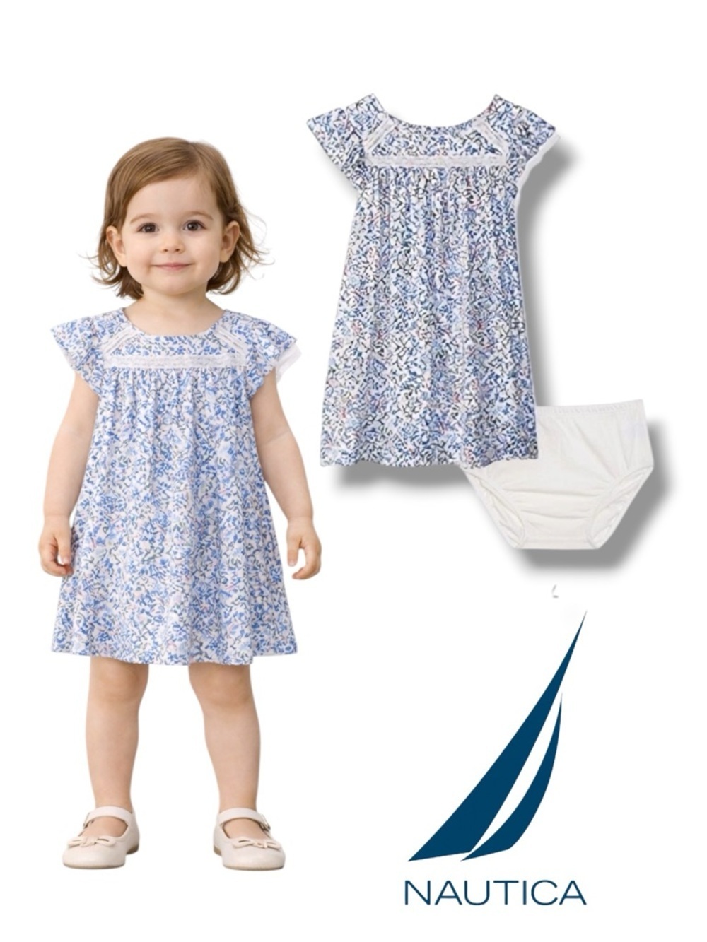 NAUTICA Kids Blue Floral Short Sleeve Fashion Dress NWT Size 24M